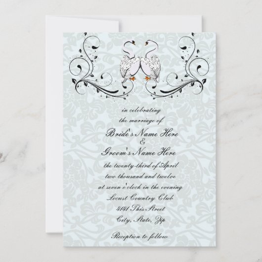 White Swans Wedding Invitation Kaart (Voorkant)