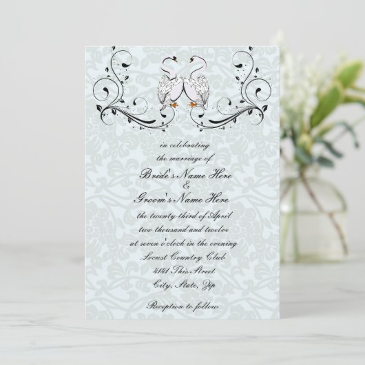 White Swans Wedding Invitation Kaart (Staand voorkant)