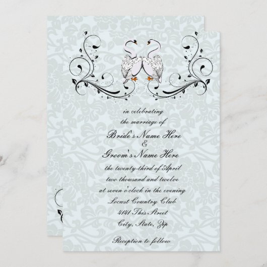 White Swans Wedding Invitation Kaart (Voorkant / Achterkant)