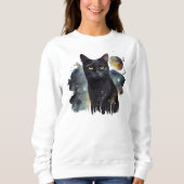 White Sweatshirt with Black Cat and Watercolor  (Voorkant)