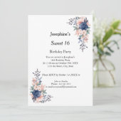 White Sweet 16 Birthday Party Invitation Kaart (Staand voorkant)