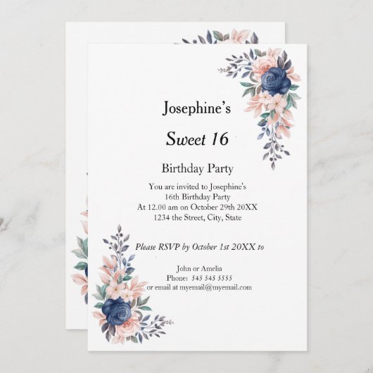 White Sweet 16 Birthday Party Invitation Kaart (Voorkant / Achterkant)