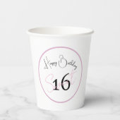 White Sweet 16 Pink & Black Script Paper cup Papieren Bekers (Achterkant)