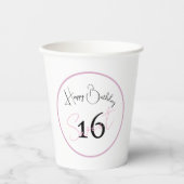 White Sweet 16 Pink & Black Script Paper cup Papieren Bekers (Voorkant)