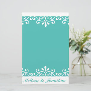 White Swirl Bride Groom Blauwgroen Elegant Wedding Briefpapier