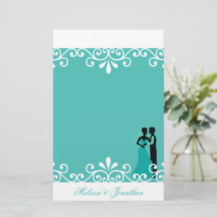 White Swirl Bride Groom Blauwgroen Elegant Wedding Briefpapier