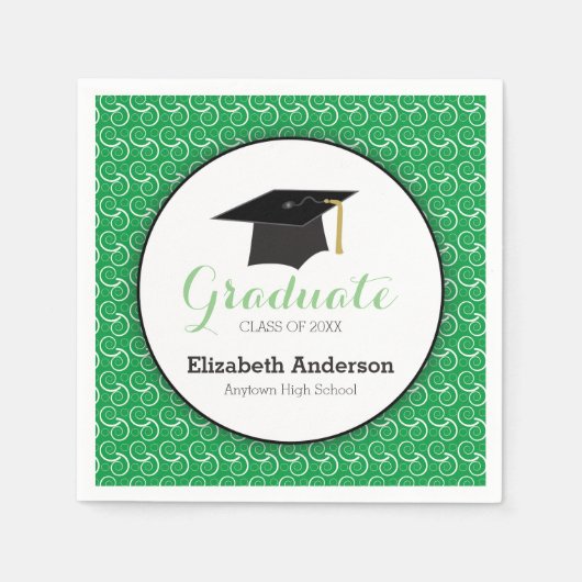 White Swirl on Green, Personalized Afstuderen Servet (Voorkant)