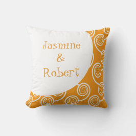 White Swirl Oranje Monogram Wedding Keepslag Kussen