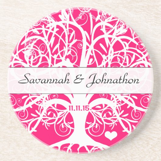 White Swirl Tree (witte wervelkolom) op uw keuze u Zandsteen Onderzetter (Voorkant)