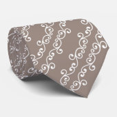White Swirl Vector Pattern on Beige Stropdas (Opgerold)