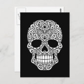 White Swirling Sugar Skull on Black Briefkaart (Voorkant / Achterkant)