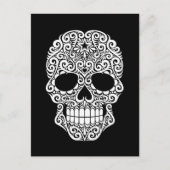 White Swirling Sugar Skull on Black Briefkaart (Voorkant)