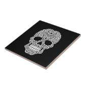White Swirling Sugar Skull on Black Tegeltje (Zijkant)
