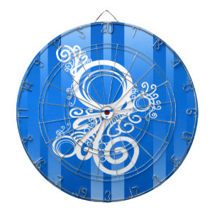 White Swirls Art Nouveau en Blue Chic Stripes Dartbord