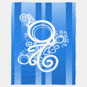 White Swirls Art Nouveau en Blue Chic Stripes Fleece Deken