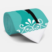 White Swirls Bride Groom Blauwgroen Elegant Weddin Stropdas (Opgerold)