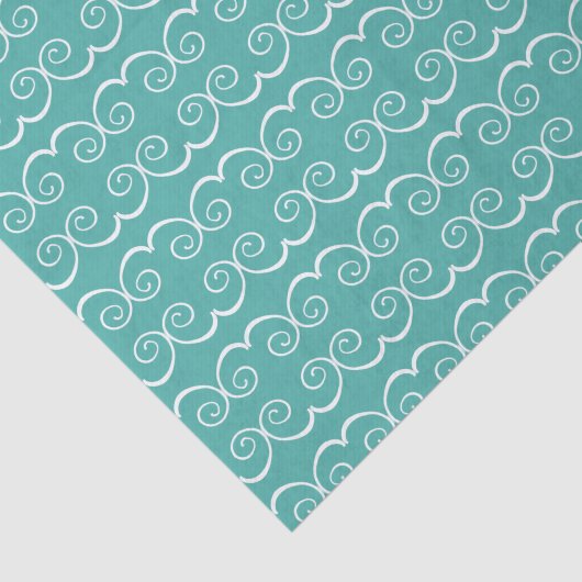 White Swirls on Aqua Tissue Paper Tissuepapier (Detail)
