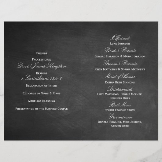 White Swirls on Chalkboard Wedding Bi-Fold Program (Achterkant)