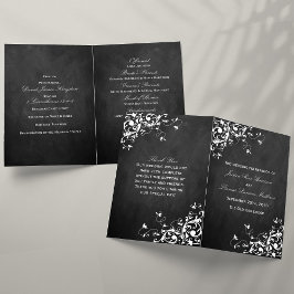 White Swirls on Chalkboard Wedding Bi-Fold Program