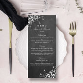 White Swirls on Chalkboard Wedding Menu