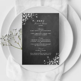 White Swirls on Chalkboard Wedding Menu