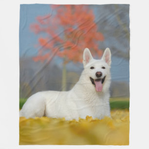White Swiss Shepherd Dog Photo _ Cute Furry Friend Fleece Deken