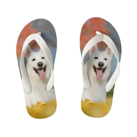 White Swiss Shepherd Dog Photo - Cute Furry Friend Kinder Teenslippers (Voetbed)