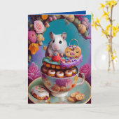 White Syrian Hamster Tea Party with Donuts ANY Kaart (Gele Bloem)