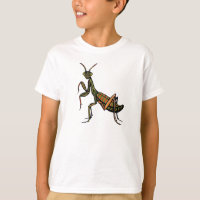 White t-shirt met Praying Mantis design