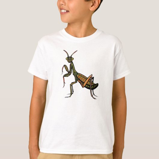 White t-shirt met Praying Mantis design (Voorkant)