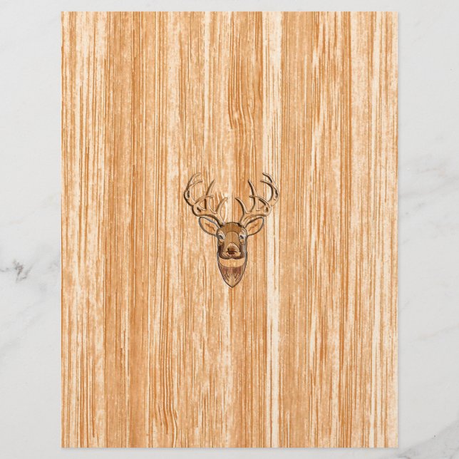 White Tail Buck Deer Head Wood Graanstijl (Voorkant)