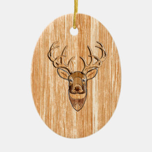 White Tail Buck Deer Head Wood Graanstijl Keramisch Ornament