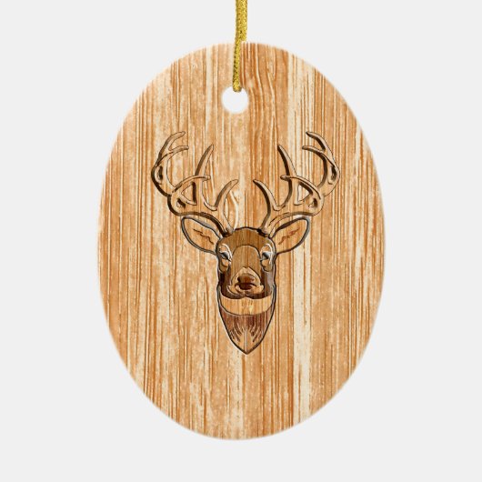 White Tail Buck Deer Head Wood Graanstijl Keramisch Ornament (Voorkant)