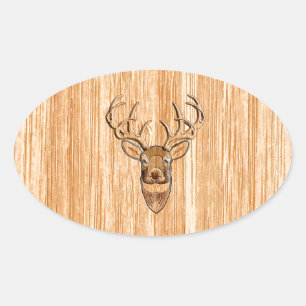 White Tail Buck Deer Head Wood Graanstijl Ovale Sticker
