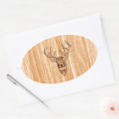 White Tail Buck Deer Head Wood Graanstijl Ovale Sticker (Envelop)