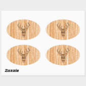 White Tail Buck Deer Head Wood Graanstijl Ovale Sticker (Vel)