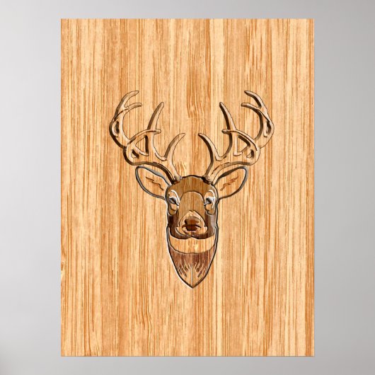 White Tail Buck Deer Head Wood Graanstijl Poster (Voorkant)