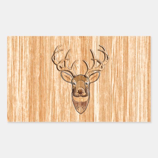 White Tail Buck Deer Head Wood Graanstijl Rechthoekige Sticker (Voorkant)