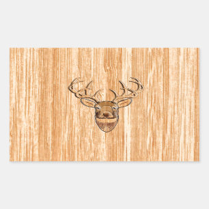White Tail Buck Deer Head Wood Graanstijl Rechthoekige Sticker