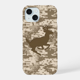 White Tail Buck op Urban Desert Digital Camo iPhone 15 Case