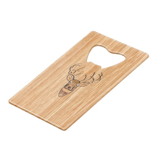 White Tail Deer Buck Wood Gray Style Design Creditkaart Flessenopener (Voorkant Gekanteld)