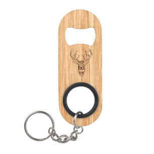 White Tail Deer Buck Wood Gray Style Design Sleutelhanger Flessenopener