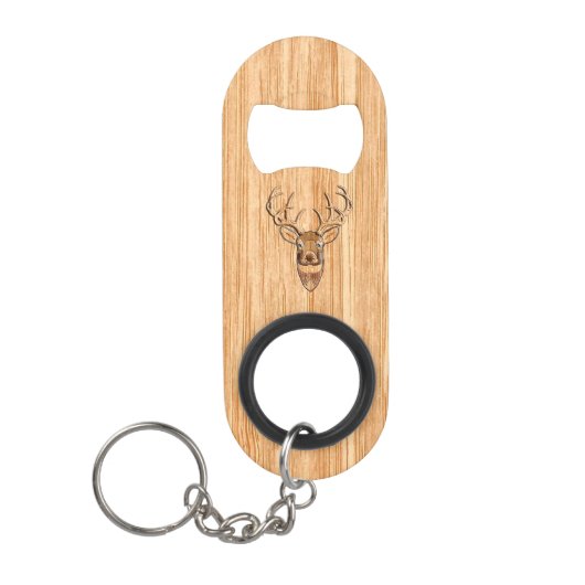 White Tail Deer Buck Wood Gray Style Design Sleutelhanger Flessenopener (Voorkant)
