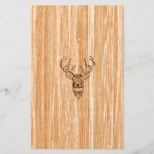 White Tail Deer Head Blond Wood Graanstijl Briefpapier (Voorkant)