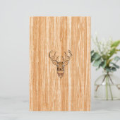 White Tail Deer Head Blond Wood Graanstijl Briefpapier (Staand voorkant)