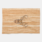 White Tail Deer Head Blond Wood Graanstijl Theedoek (Horizontaal)