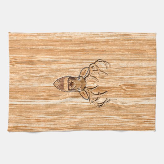 White Tail Deer Head Blond Wood Graanstijl Theedoek (Horizontaal)