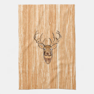White Tail Deer Head Blond Wood Graanstijl Theedoek