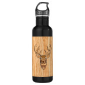 White Tail Deer Head Blond Wood Graanstijl Waterfles (Voorkant)