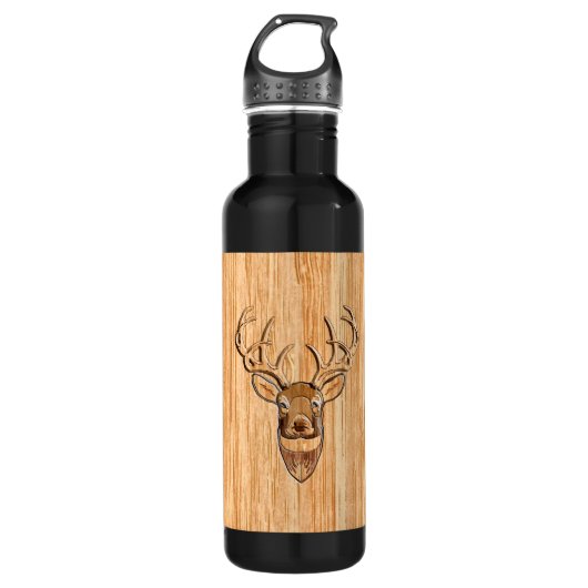 White Tail Deer Head Blond Wood Graanstijl Waterfles (Voorkant)